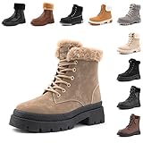 Botas Mujer Invierno Forradas Botas Nieve Media Caña Planas Botas Bajas Cortas Botines Calientes Zapatos Invierno Cómodos Marrón 38 EU
