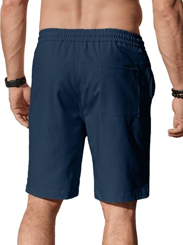 Image of Comdecevis Men's Linen Shorts Casual Elastic Waist Drawstring Summer Beach Vacation Yoga Golf Shorts with Pockets