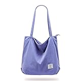 KALIDI cord Tasche Damen Umhängetasche mit Reißverschluss,Groß Shopper Tasche Tote Bag Handtasche Schultertaschen für Arbeit Büro Reisen Einkaufen Schule und Alltag (Helles Lila)