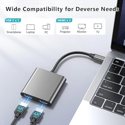 Image of USB C to Dual HDMI Adapter, Type C Hub for 2 Monitors Adapter C to HDMI Splitter Extended Display for MacBook Pro, Dell XPS, Laptop, Samsung Galaxy S24 S23 and More USB C Devices