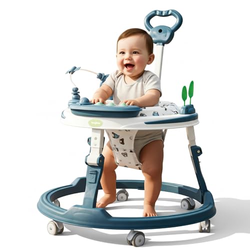 Image of Baybee Breezy 2-in-1 Baby Walker & Push Walker with Music, Foot Mat & Parent Handle | Walker for Kids for 6 to 18 Months | Foldable, 360 Wheels (Blue)
