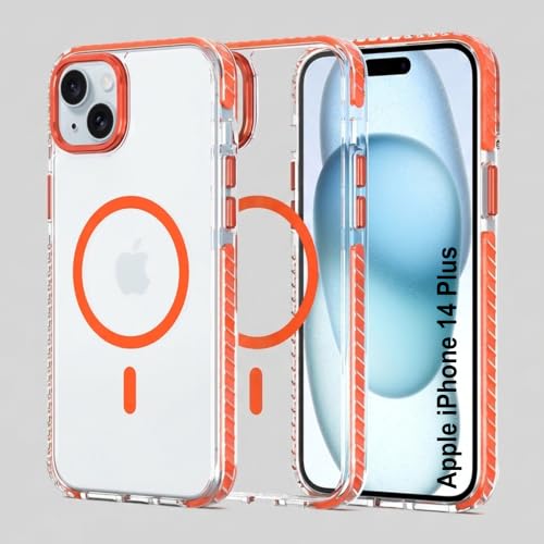Image of Zapcase Crystal Clear Back case for iPhone 14 Plus | PC Back | TPU Bumper with Inner Rubber Grip | Metal Camera Guard Bezel | Metal Buttons | Scratch Resistant Cover | 2 Layer Edge Protection | Orange
