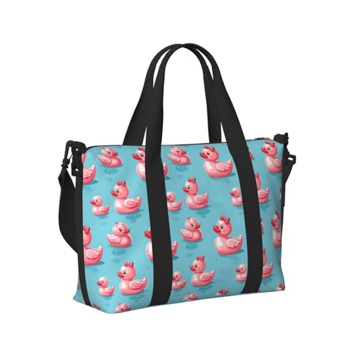 Laptop Tote Bag for Women Work - Cute Duck Pink Print Weekender Overnight Bags for Women Travel, Gym Duffle Bag for Men, Personal Item Crossbody Travel Bags for Men Carry On
