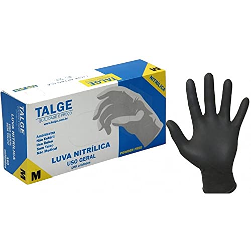 Talge Luva Nitrilica Preta M 100Un, Talge