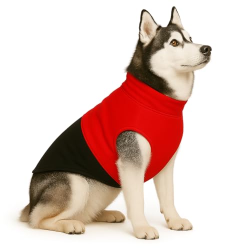 Image of The Pets Company Dog Winter Coat Jacket, Cloth, Windproof, Reversible, Light Weight, Washable, Ultra Warm Thick Fleece Lined Dog Vest For Cold Weather Protection, (Red Black, Medium - Large - 22 Inch)