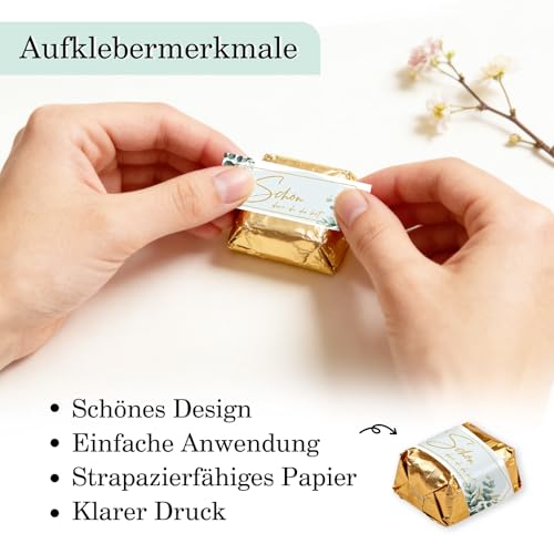 100 Stück Aufkleber Schön, dass du da bist Hochzeit Gastgeschenke Sticker Eukalyptus Pralinenaufkleber Schokolade Aufkleber für Hochzeit Taufe Geburtstag Rechteckig