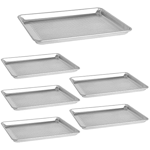BIEAMA 6 Pack Aluminum Sheet Pan Perforated,Half Size 18" x 13" Commercial Bakery Equipment Cake Pans,NSF Approved Baking Tray Cover