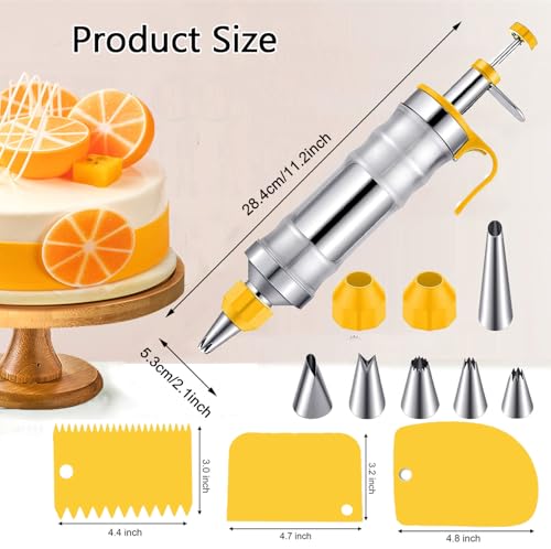 Dessert Cake Decorating Syringe, Stainless Steel Icing Piping Tips Cake Decorating Tools, Piping Icing Syringe Set, DIY Frosting Baking Tools with 6 Pcs Nozzles, Handle Cleaning Brush and Scrapers - Image 3