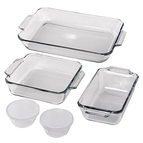 Baking Pans Set 7-piece set Tempered Glass Material Up To 425 Degrees Celsius Baking Pans Bread Pan Wide Recessed Handle Design for Baked Chicken Pasta Cake Bread