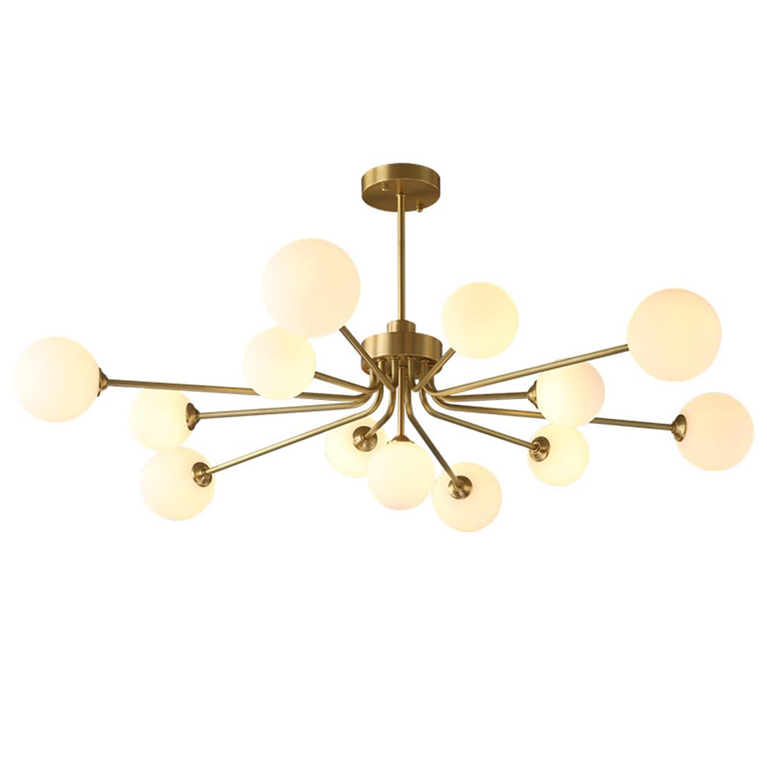 LYMSXAZOU 9-Light Glass Sputnik Chandelier Pendant Light - Brushed Brass Linear Hanging Fixture for Bedroom, Living Room, Hallway