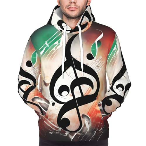 Sweat à capuche notes de musique imprimé graphique pull unisexe moderne avec poche - 3