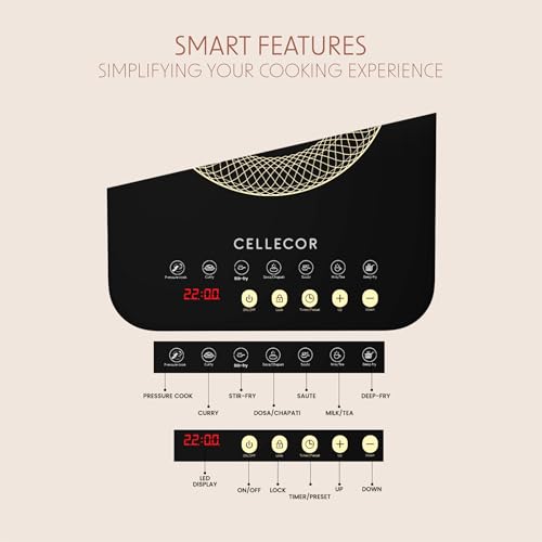 Image of CELLECOR ICT03CE 2000 Watts Induction Cooktop with Auto-Switch Off | 7 Preset Modes | Feather Touch Panel | Overheat Protection | Energy Efficiency | Touch Control|1-Year Warranty