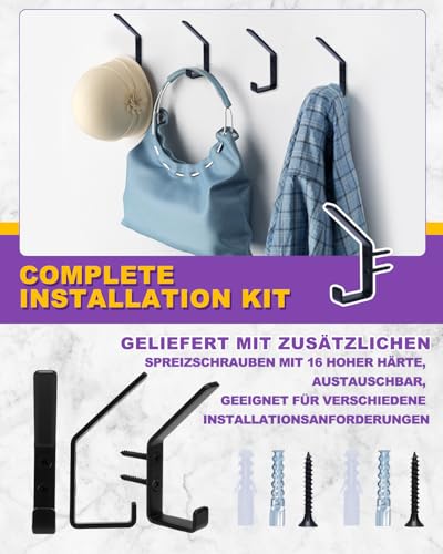 Haliya 8 Stück Haken für Akustikpaneele, Garderobenhaken für Akustikpaneele Kleiderhaken, Doppelter Kleiderhaken für Akupanel, Akustikpaneele Haken mit Kratzschutz, Korrosionsbeständig, Schwarz, 13mm