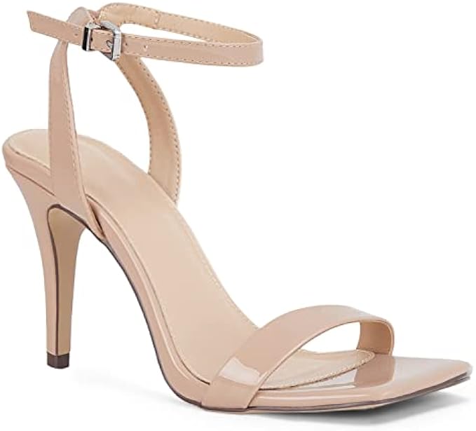 Mskilder Womens Stiletto Heels Ankle Strap Square Toe Slingback Heeled Sandals Dress Pumps