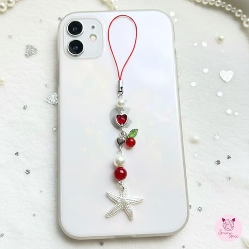 Image of SNOWY SHOP Korean Silver Bow Phone Charm - Cute Heart & Starfish Pendant | Aesthetic Korean Mobile Chain, Bag Hanging & Keychain Jewelry for Girls & Women