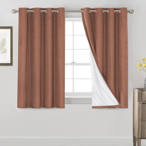 Image of PrinceDeco Primitive Textured Linen 100% Blackout Curtains for Bedroom /Living Room Blackout Curtains 54 Inches Long, Energy Saving Window Treatment Curtains with White Liner (2 Panels, Washed Spice)