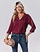 Zeagoo Long Sleeve Tops for Women Satin Silk Blouses V Neck Button Down Shirts Wine Red