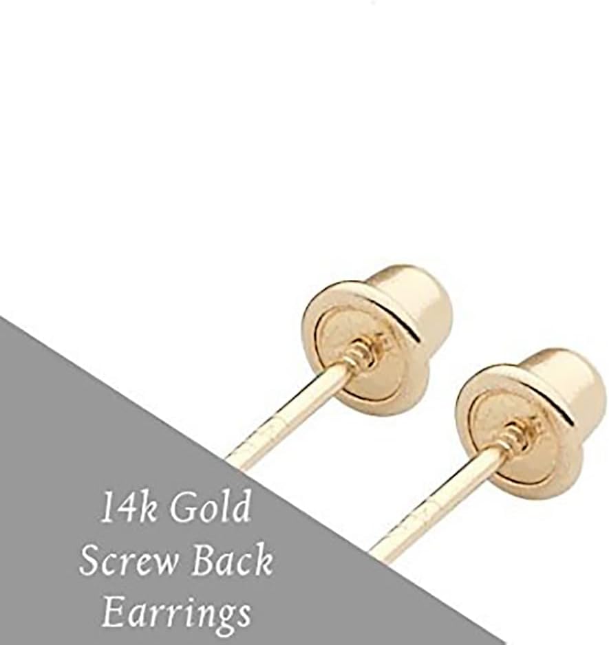 Solid 14K Gold Round Solitaire Simulated-Birthstone Minimalist Stud Earring with Comfort Screw Backing - Image 4