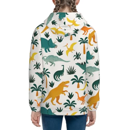 Dinosaurs and Tropical Leaves Kids Pullover Hoodies Boys Sweatshirts Girls Athletic Clothes with Pocket4