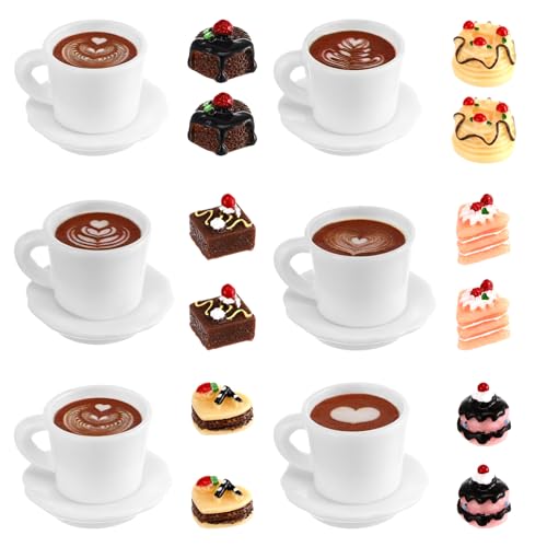 Jouet miniature maison de poupée 1:12 avec faux gâteaux et mini tasses à café