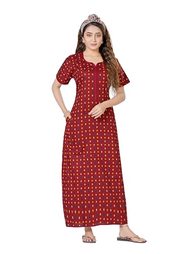 Image of PNAEONG Women's Cotton Printed Nighty Night Gown Maxi Free Size (Pack of 2)