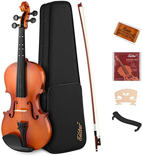 Eastar 3/4 Violine Set für Anfänger mit Lernpunkt in Fingerplatte mit Inlay mit Hardcase, Schulterstütze, Bogen, Kolophonium, Geige Brücke und Saiten (EVA-2)