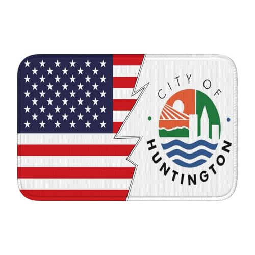 BASRETY City Flag of Huntington, Wv and America Bathroom Rugs Bath Mat Soft Cozy and Absorbent Bath Rug, Non Slip Bath Mat for Bathroom Door, Shower, and Tub 24x16 in Bath Rug