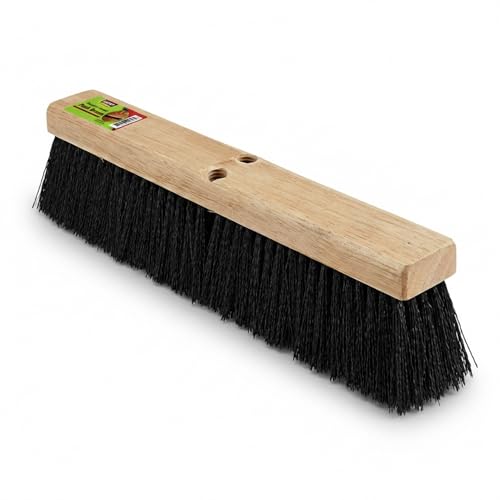 Image of Black Indoor Push Broom Head - Heavy Duty Hardwood Block - Polypropylene Bristles - Deck Scrub Brush - Two Threaded Handle Holes for Better Assist (14 inch)