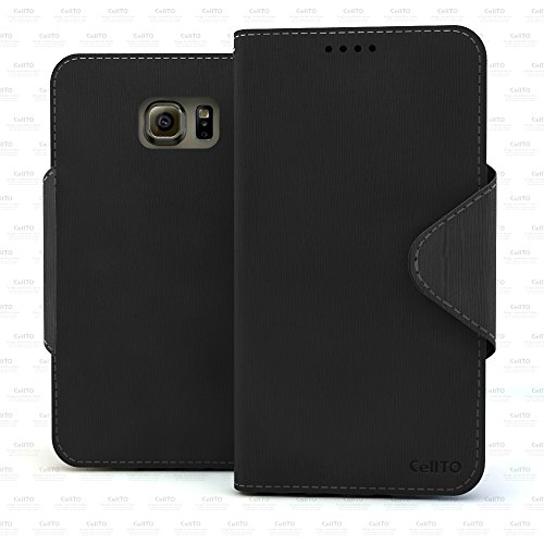 Galaxy S6 Case - Cellto Premium Wallet [Dual Magnetic Flap] Diary Cover/w ID Pocket Top Quality & Stand in Multiple Angles - Black