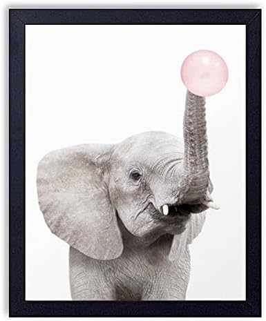 ミニマリズムアートデザインかわいい赤ちゃん象動物風船ガムアートキャンバスプリント水彩画壁アート家の装飾x 25 Cm フレーム 置物 オブジェ