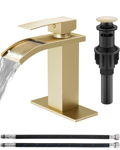 GBBNE Waterfall Bathroom Faucet, Single Handle, Brushed Gold
