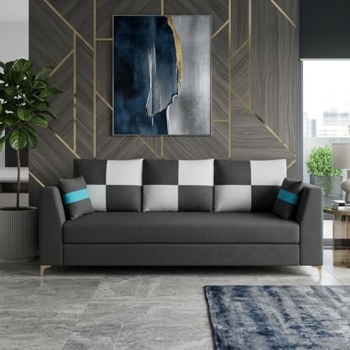 Image of FURNY Signature Cresta 3 Seater Sofa Set | Boston Fabric | 40D Foam + Zigzag Spring | 3-Yr Warranty (Ash Grey - Light Grey)| Modern Living Luxury Sofa Set for Home, Office & Hotel Spaces