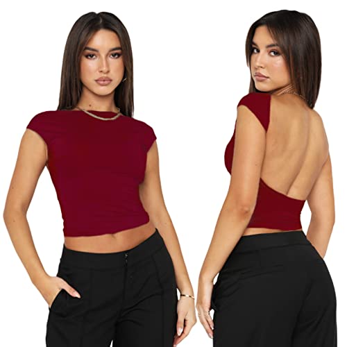 Arkim Backless Top Y2K Top Sexy Tops Reversible Style Street Fashion New Summer Tops for Women(Burgundy,S)