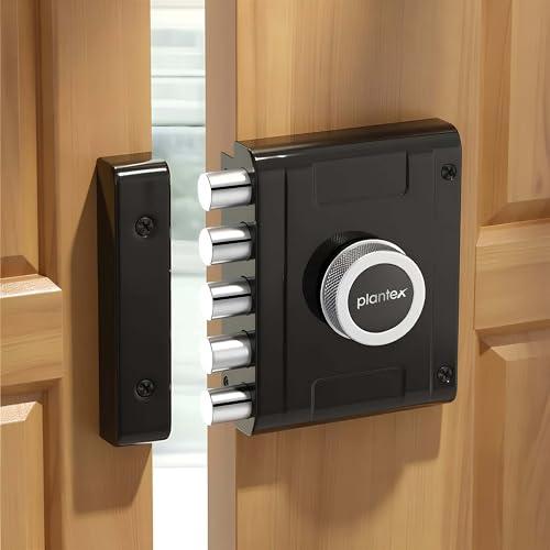 Image of Plantex Stainless Steel Door Cylinder Lock /Main Door Deadbolt Lock Five Bullets /Door Lock Set with 4 Pin Cylindrical Keys - Pack of 1 (Penta, Black)