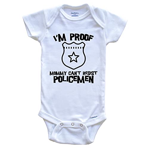 Really Awesome Shirts I'm Proof Mommy Can't Resist Policemen Funny Police One Piece Baby Bodysuit, 0-3 Months White
