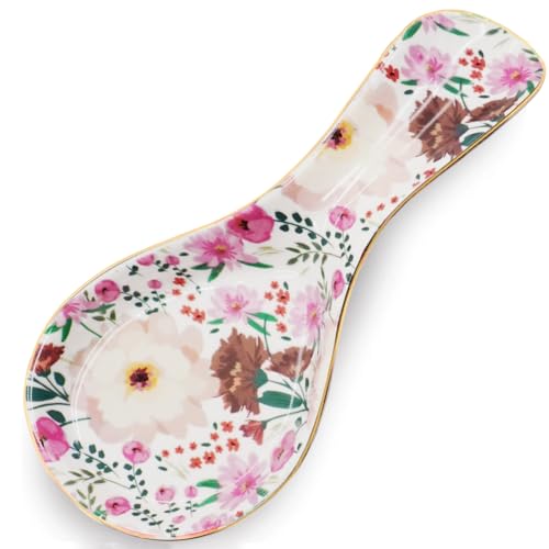 LEAZUL Ceramic Spoon Rest for Stove Top Kitchen Counter Large Spoon Holder Farmhouse Floral Flowers Print Coffee Spoon Cooking Utensil Tools Rest Modern Kitchen Decor by LEAZUL - Used condition - US$9.75