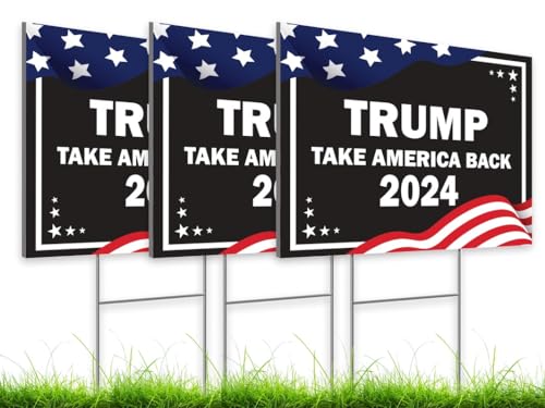 Pack of 3 2024 Yard Plastic Sign - 12x16 Coroplast Donald 2024 Yard Sign With H-Stakes Double Sided - President Take America Back - Biden Yard Sign for Republicans - Political Campaign Yard Sign