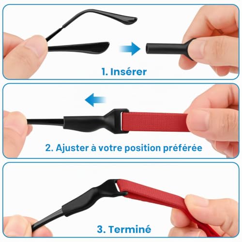 Cordons Elastiques Pour Lunettes, Sangles Lunettes Antidérapantes Réglables, Cordon à Lunettes Elastique, Sport Nautique Corde à Lunette, pour Course à Pied, Randonnée Enfant, Hommes, Femmes (Pack 1) – vue 5