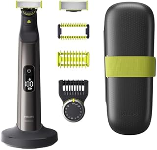 Philips OneBlade Pro 360 Hybrydowa golarka do twarzy i ciała, 1x ostrze 360, 1x nasadka grzebieniowa o 14 długościach, 1x zestaw do ciała, 1x podstawka ładująca, 1x etui podróżne (model QP6651/30)