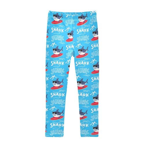 Shark Pattern Girls Leggings Soft Stretch Workout Yoga Dance Pants for Kids Casual Tights
