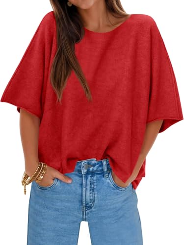 Image of Cicy Bell Womens Half Sleeve Sweaters Oversized Boat Neck Knitted Pullover Sweater Trendy Casual Loose Fit Fall Tops