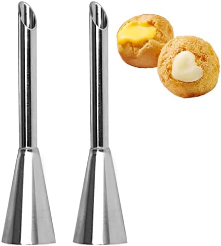 2PCS Cream Icing Piping Nozzle Tip, Stainless Steel Long Puff Nozzle Tip Cream Filler Filling Cupcakes Doughnuts Pastry Tool