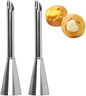 2PCS Cream Icing Piping Nozzle Tip, Stainless Steel Long Puff Nozzle Tip Cream Filler Filling Cupcakes Doughnuts Pastry Tool