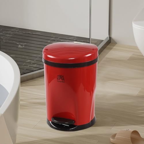 Caneca de basura redonda pequeña con tapa y pedal, 2.8 gal, roja miniatura 4