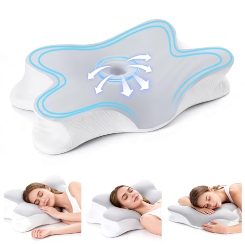 Fwiull Nackenstützkissen, Nackenkissen kopfkissen, Memory Foam Kissen, Ergonomisches Kopfkissen. Orthopädisches Kopfkissen, Pillow Kissen für Seiten, Rücken & Bauchschläfer (1pcs)
