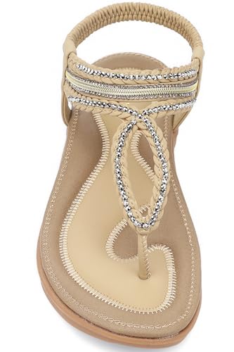 Image of UBFEN Womens Bohemian Flat Sandals With Back Strap Summer Beach Comfortable Bling