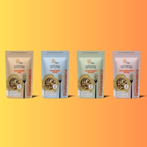 SOULSA | Italienische Pasta Saucen | Probierpaket mit 4 Sorten (Puttanesca, Boscaiola, Vesuviana, Ortolana) aus getrocknetem Gemüse, Kräutern & Gewürzen | Vegan I 4 x 70g