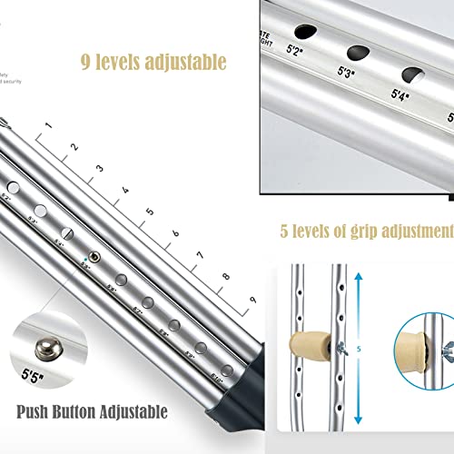 1 para kul do chodzenia, małe/średnie/duże aluminiowe kule pod pachami, ergonomiczne kule medyczne, dla osób starszych, niepełnosprawnych i niepełnosprawnych (Rozmiar: duży (175-195 cm))