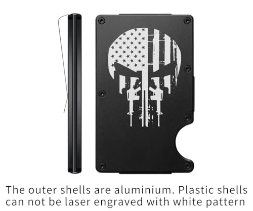 AR15 US American Flag Skull Aluminum Wallet for Men with Engraved Finish Metal Money Clip RFID Blocking Minimalist Slim Credit Card Holder2