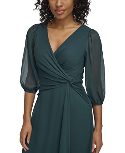 Image of DKNY Women's 3 /4 Balloon Sleeve Twist Front Chiffon Midi Dress